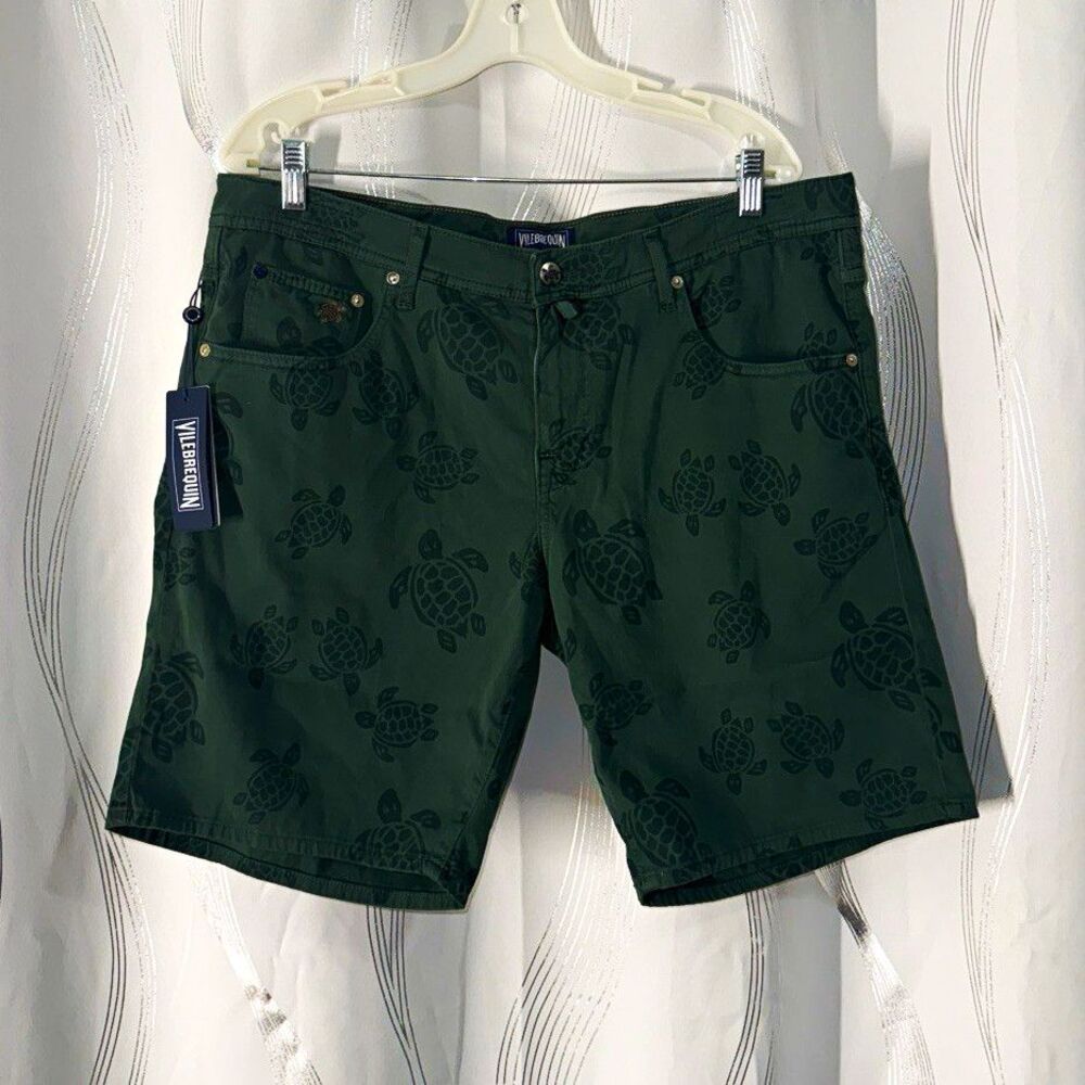 Vilebrequin Men’s Green Turtle Print Denim Shorts size 38